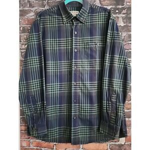 ORVIS Men's Shirt  Medium Blackwatch Green Blue Plaid Long Sleeve Button Up‎